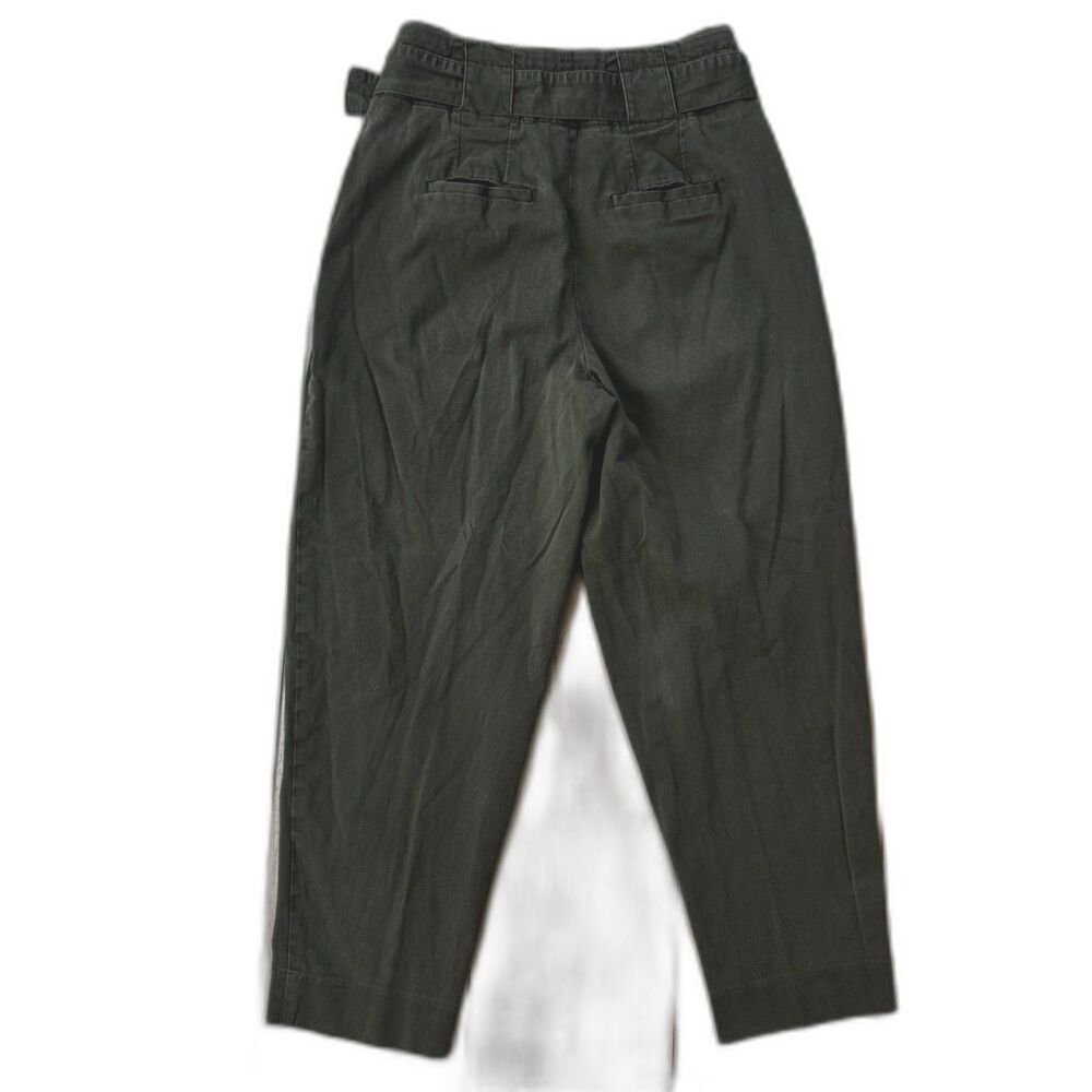 Banana Republic Olive Green Barrel Leg Crop Twill Belted Paper Bag High Waist 2 - Picture 4 of 16